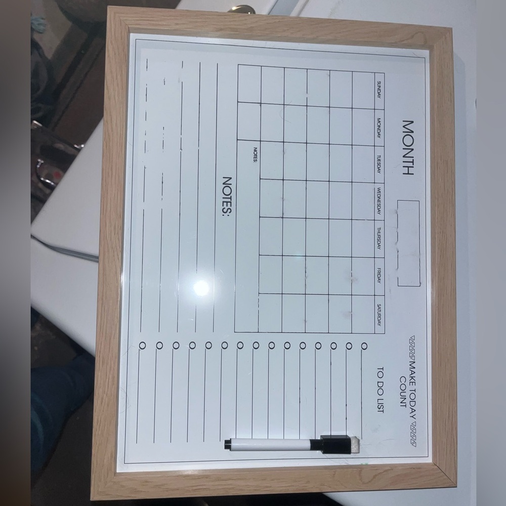 Wood Framed Dry Erase Calendar/To-Do Board